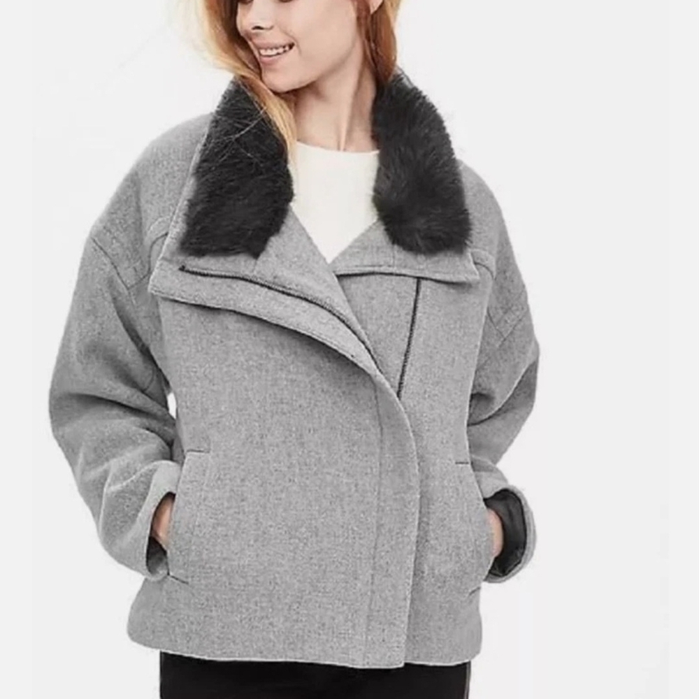 NWOT Banana Republic Women's Gray Jacket with Black Collar Sz XL